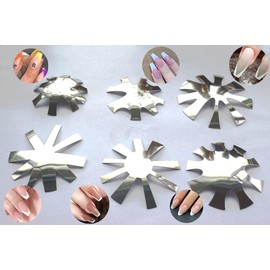 6Pcs Silver Nail Manicure Edge Trimmer DIY Plate Module, Stainless Steel Easy French Smile Line Gel Cutter, Nail Acrylic Tool Kit, 6 Patterns French Nail Cutter V Smile Line Cutter Nail Edge Template