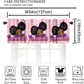 Yearn Jear African Black Girl Kids Window Valance, Princess Black Girl, Curtain Valance for Kitchen Bedroom Decor with Rod Pocket, 54" X 18"