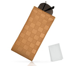 Knagsfa Soft Sunglass Case, Eyeglass Bag Leather Portable Squeeze Top Glasses Pouch for Women Girs, Brown