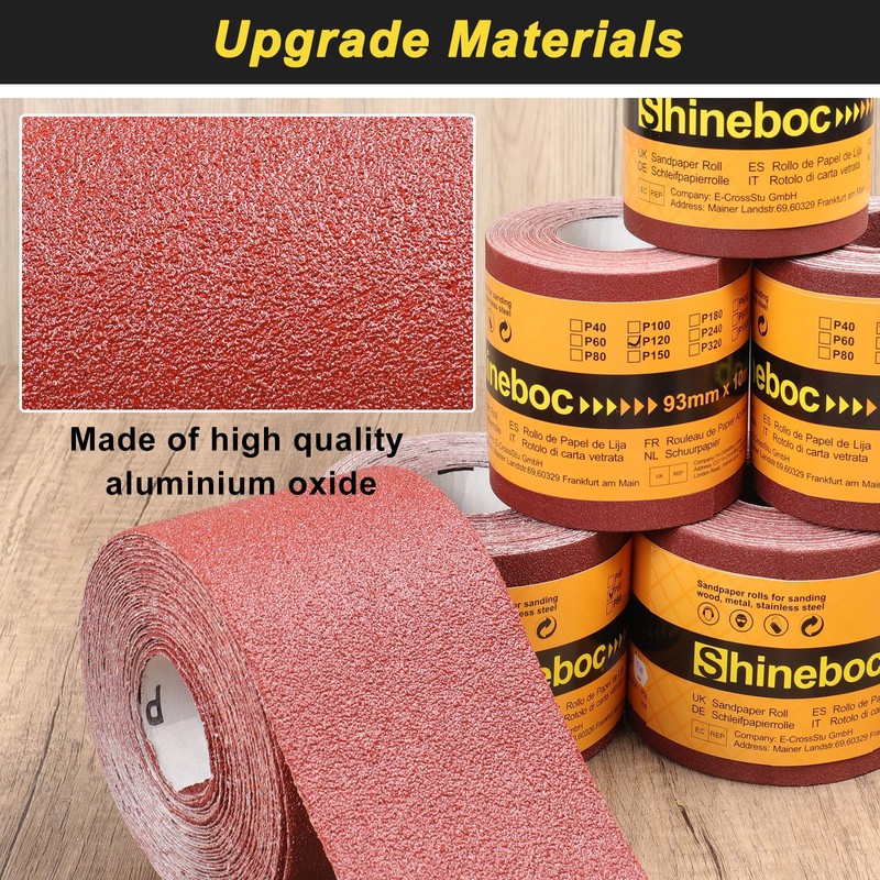 Shineboc Sandpaper Roll 60 Grit 93mm x 10m Sandpaper Roll
