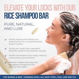 Barra de champú de agua de arroz para el crecimiento del cabello, proteína clarificante sólida fermentada natural, jabón orgánico vegano con coco, ace