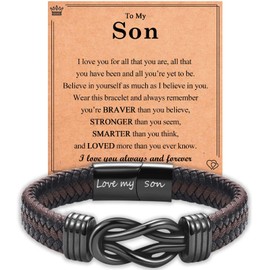 Gifts for Son from Mom Dad Infinity Knot Leather Bracelet To My Son Easter Basket Stuffers Graduation Christmas Stocking Stuffers Valentines Fathers Day Birthday Gifts for Boys Teens Men