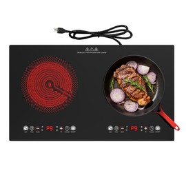 Electric Cooktop, 24 Inch 2 Burner Cooktop 110V, Built-in and Countertop Stove Top Plug in, 2400W Electric Stove, Compatible for All Cookware,Timer & Kid Safety Lock