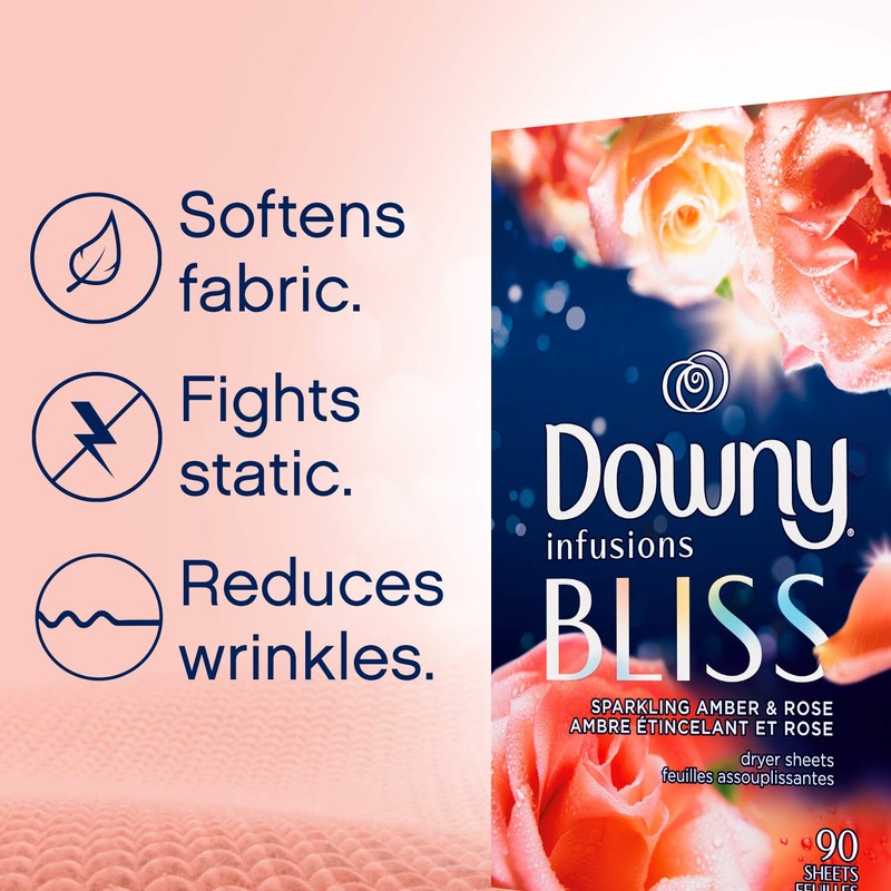 Downy Infusions Mega Dryer Sheets, Laundry Fabric Softener, BLISS, Amber