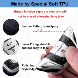 CTRINEWS for Toyota Key Fob Cover with Leather Keychain, Advanced Soft TPU Surface Leather Grain Key case for Camry Highlander RAV4 Corolla Avalon C-HR Smart Remote Keyless Key Fob Shell (Silver)