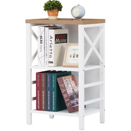 MNEETRUNG Small Bookcase,3 Tier Industrial Short Bookshelf with Metal Frame and Backboard,Low White Bookshelf, Small Office Book Shelf for Small Spaces, Living Room, Bedroom and Home Office