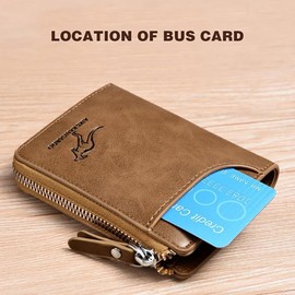 Men Wallet Zipper Genuine Leather Purs, Aiks Kangaroo Wallets, PU Stylish Soft Simple Design RFID Protected Wallet (Retro Brown)
