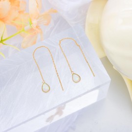 KECHO 14K Real Gold Opal Threader Earrings for Women Teardrop Drop Leverback Earrings Bithday Mothers Day Jewelry Gifts for Mom Wife Girlfriend (4-Opal Threader)