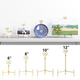 SVENJBB - Soporte para placa y soporte de exhibición de 12 pulgadas, soporte para marco de fotos de hierro dorado para exhibición, soporte plegable y portátil para mesa (paquete de 2)
