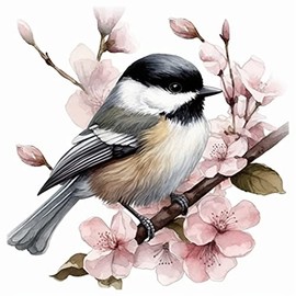 Yoonek Graphics Massachusetts Black-Capped Chickadee Bird Mayflower Flower Vinyl Decal Sticker for Car, Laptop, Tumbler, More. #008722-4"