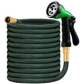HBlife Garden Hose 100ft, Non Expandable Water Hose with 8 Watering Spray Nozzle, Flexible Lightweight Hose for Yard, Lawn, Car Wash and Outdoor