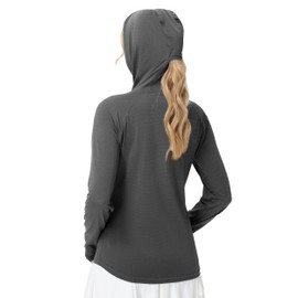 isnowood Women's Sun Protection Rash Guard, UV UPF 50+ Long Sleeve Shirts, Lightweight Top for Hiking Running Outdoor Fishing Dark Gray