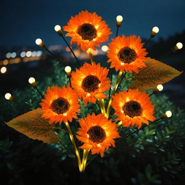 TANSOREN 2 Pack Solar Garden Lights Outdoor, 8 Lighting Modes Warm White LED Powered Swaying Waterproof Sun Flowers Landscape Light for Outside Yard, Patio, Pathway Decorative, Décor, Gifts