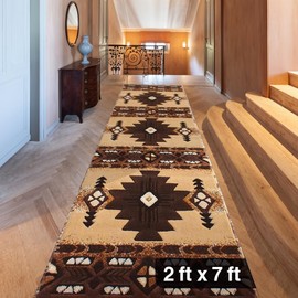 YHSF South West Native American Area Rug C318 - Easy Clean, Thick, Soft, Durable Native Tribal American Indian Inspired Rug for Bedroom/Living Room and More - Berber, 2 Feet x 7 Feet