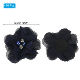 PATIKIL 2" Chiffon Flowers, 10Pcs Fabric Flowers Sewing Appliques Embellishments with Rhinestone Pearl for DIY Crafts Wedding Headbands Party Decoration, Dark Blue