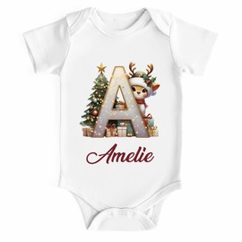 SpecialMe® Baby Body Weihnachten Buchstabe Initiale personalisiert mit Namen Babygeschenk weiss 0-3 Monate