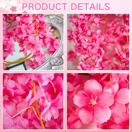 ASTRYAS Artificial Cherry Flower Vines, 8Pcs Cherry Blossom Garland Hanging Silk Artificial Flowers Faux Sakura Garland for Wedding Garden Arch Wall Home Party Decor(Hot Pink)