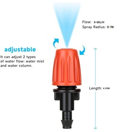 Yulaiyoen 50 Pcs Drip Irrigation Spray Emitters, Adjustable Atomizing Nozzles,1/4 Inch Drip Irrigation Parts Sprayers Drippers for Garden Greenhouse Agricultural Irrigation Patio Misting