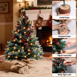 AICase 24" Tabletop Artificial Mini Christmas Tree with LED Light & Ornaments Xmas Tree