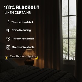 Apricot Linen Blackout Curtains 102 Inch Length 2 Panels Set for Living Room Bedroom, Pinch Pleated Thermal Insulated 100% Black Out Curtains with Hooks, Room Darkening Back Tab Drapes