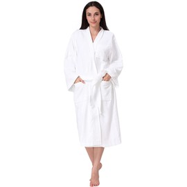 Acanva Women's & Men's Terry Robe Plush Cotton Spa Kimono Bathrobe, Medium, White