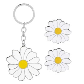 KESYOO 3pcs Daisy Flower Keychain and Daisy Enamel Lapel Pin Flowers Car Key Chain Key Jewelry Key Ring Fashion Trinket Souvenir Bag Key Holder Decorations