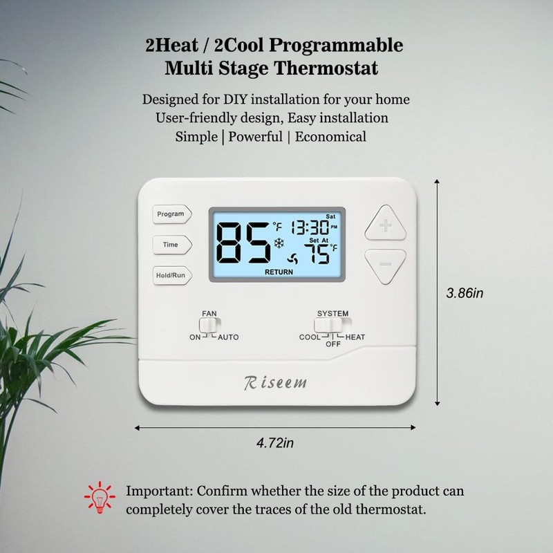 Programmable Thermostat for House,5-1-1 Day Programmable,Multi-Stage,Digital Energy-Saving Thermostat,2 Heat/2 Cool,
