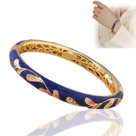 Magnetic Ther/apy Pave Bracelet,Magnetic Bracelets for Women,Cloisonne Enamel Bracelets,Cloisonne Enamel LYM/phatic Magnetic Ther/apy Gold Bracelet,LYM/phatic Slim/ming Magnetic Bracelet(Blue)