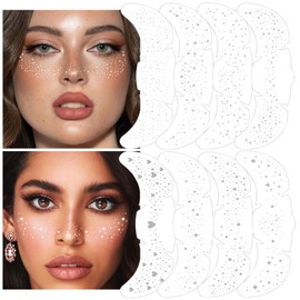 XZMeiLun 8Ps Face Glitter Speckles Patches, Silver 8 styles Glitter Freckles Face Tattoo, Glow Up Makeup Patches, Cute Glitter Makeup Accessories for Women, Cosmetic Glitter for Face Gift
