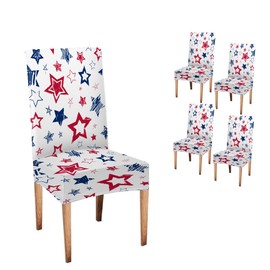 Jacrane Navy and White Dining Chair Cover Set of 4 Abstract Urban with Stars Colored as USA Flag Stretch Spandex Kitchen Chair Slipcovers Removable Washable Geometric Parsons Chair Cover