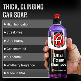 Adam's Polishes Ultra Foam Shampoo 16oz - Our Most Sudsy Car Shampoo Formula Ever - pH Neutral Formula for Safe, Spot Free Cleaning - Ultra Slick Formula, Wont Scratch or Leave Water Spots