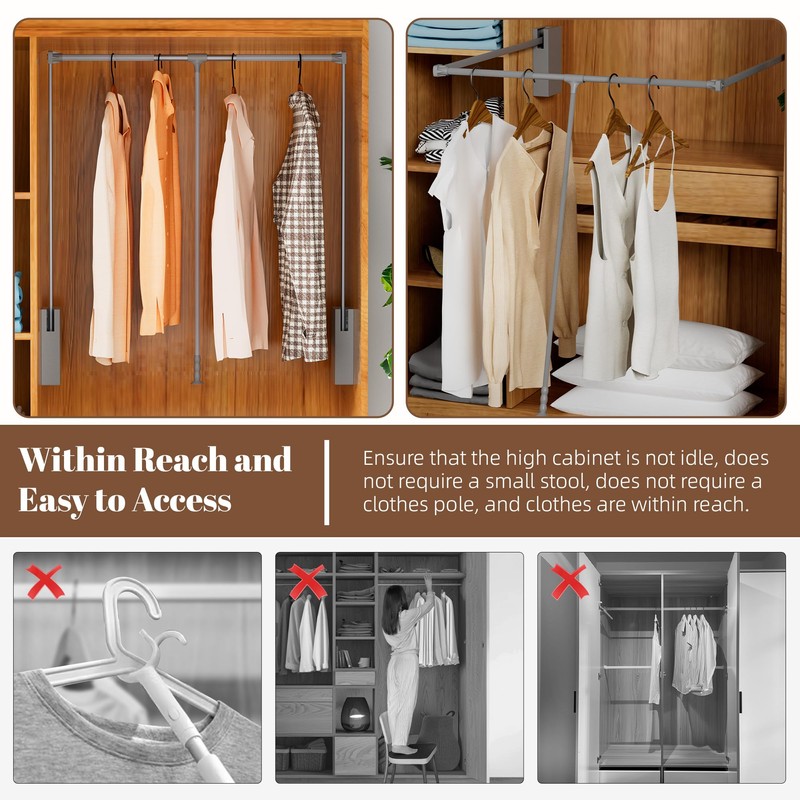 Nisorpa Pull Down Closet Rod for Hanging Clothes, 35-47 Inch