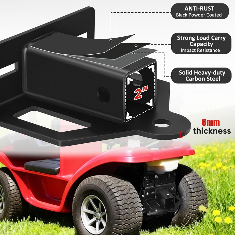 Zero Turn Lawn Mower Hitch with 2" Receiver, 6mm Thicker
