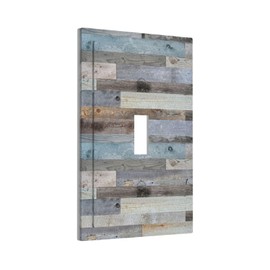 CZRPKEN Toggle Light Switch Cover Wood Texture with Rustic Grey & Blue Tones 1 Gang Decorative Wall Plate Polycarbonate for Farmhouse Living Room Cabin Entryway