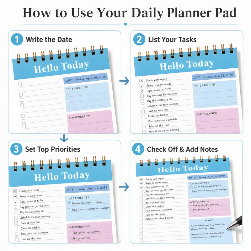 To Do List Notepad 2 Pack, 9x6 Inch Undated Daily