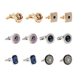 6Pairs Cufflinks Cuff Links for Men,Diamond Crystal Cufflinks,Fashion Classic Tone Cuff Links Round Square Rectangle Cufflink Shirt Studs Formal Business Wedding Gifts for Men