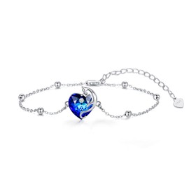 AOBOCO Cat Bracelet 925 Sterling Silver Cat Jewellery with Heart Crystal Cat Gifts for Women Cat Lovers, Sterling Silver