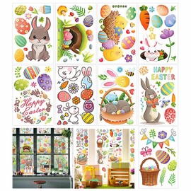 Easter Window Cling Stickers,9 Sheets Double-Sided Easter Window Decals for Easter and Spring Window Decoration（Bunny）