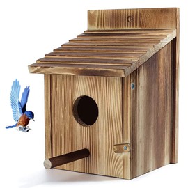 Wood Bird Houses with Pole, Wooden Bird House Cottages, Hanging Bird Nesting Cage for Outside Clearance, Bird Nesting Box for Backyards, Courtyards, and Patios Decor