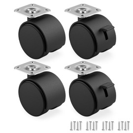 RAVN HAMAN Set of 4 Furniture castors 50 mm - Transport castors with brake up to 30 kg per wheel - Wheels for indoor furniture - Heavy duty castors - Swivel castors with low rolling resistance