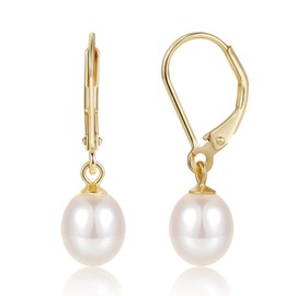 EAMTI Pearl Earrings for Women 925 Sterling Silver Freshwater Cultured Pearl Drop Earrings 14K Gold Plated Leverback Hypoallergenic