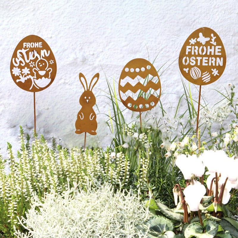 CHENBOOW Garden Stake, Pack of 10 Garden Stakes, Easter Rust,