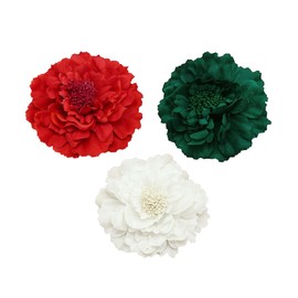 Koolgil Women's Bohemia Peony Flowers Hairpin Hair Clip Flower Brooch for Travel Party Festivals (Red Dark Green White)