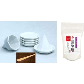 Moa Feteli Assorted Salt Set, Good Luck, Made in Japan, Unglazed Octagonal Salt Set, Small, Cleaned Salt 12.3 oz (350 g) + Spatula Included