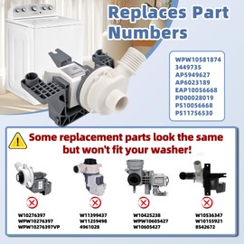 UPGRADED W10581874 Washing Machine Drain Pump Compatible with Maytag Kenmore Whirlpool Washer Drain Pump 7MM MVW WTW 7MW Replacement Part WPW10581874 AP5949627 AP6023189 EAP10056668 3449735 PS10056668