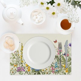 Spring Placemats Set of 4 Floral Kitchen Table Placemats 12 x 18 Inches Seasonal Wildflower Spring Holiday Dining Table Mats Indoor for Kitchen Table Washable