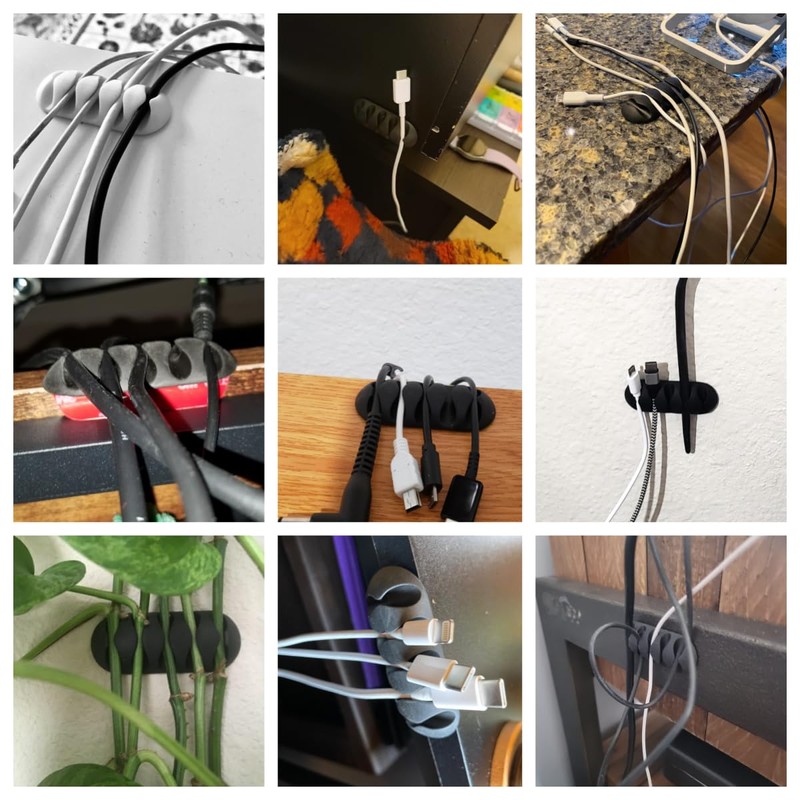 OHill Desk Cable Management Cord Organizer, 16 Pack White Self
