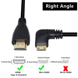 CERRXIAN 50cm 19.6inch High Speed Gold Plated Mini HDMI Right Angle Male to HDMI Male Cable (Black) R