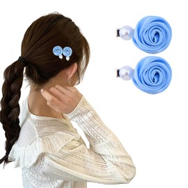 Blue Flower Hair Clips for Women Girls Pearl Hair Barrettes for Thick Hair Pins Rose Side Hair Clips for Fine Hair Accessories Decorations for Woman Mesh No Slip Hair Clips 2 PCS
