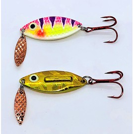 PK Lures Rattling Spoon, 1/4 oz, Purple Tiger Glow Gold Hologram Back, PKRS-6-PTGGH
